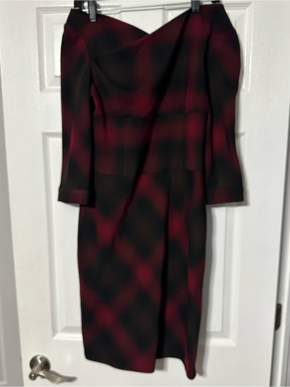 Antonio Melani Off-Shoulder Plaid Sheath Dress